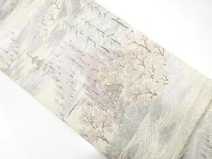 樹木に寺塔模様織出し袋帯